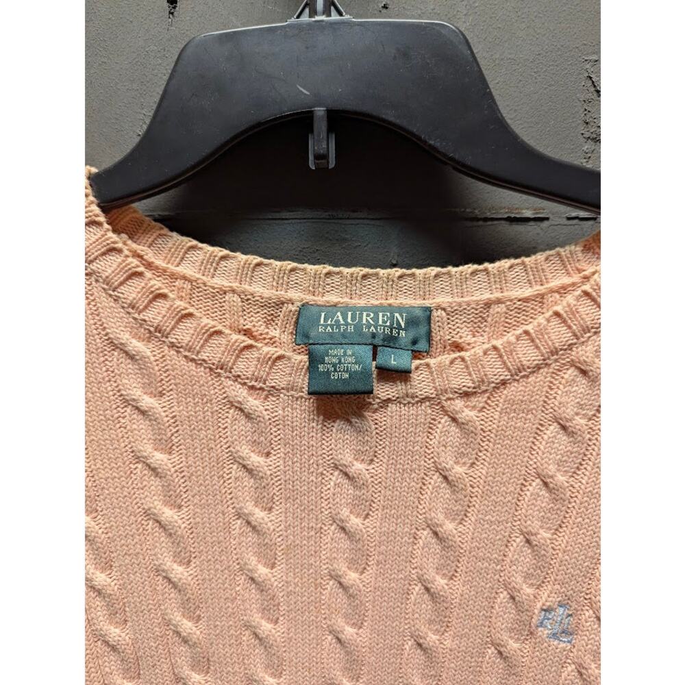 Vintage Lauren Ralph Lauren Light Pink Cable Knit Sweater Size Large Preppy Y2K - Picture 4 of 7
